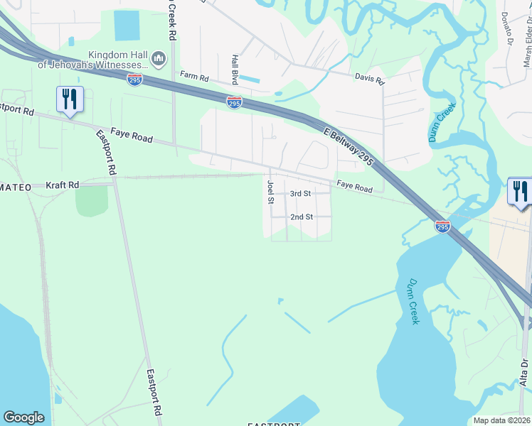 map of restaurants, bars, coffee shops, grocery stores, and more near 11106 Joel Street in Jacksonville