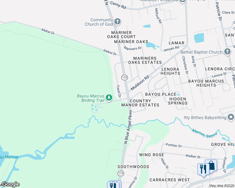 map of restaurants, bars, coffee shops, grocery stores, and more near 3097 Fayal Drive in Pensacola
