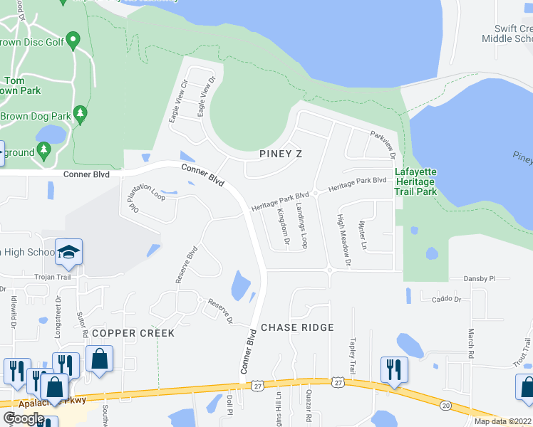 map of restaurants, bars, coffee shops, grocery stores, and more near 1005 Landings Loop in Tallahassee