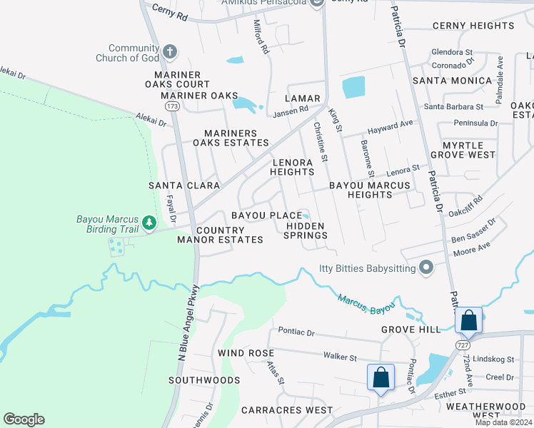 map of restaurants, bars, coffee shops, grocery stores, and more near 8021 Cayenne Way in Pensacola