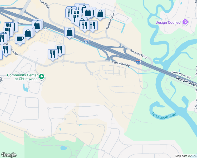 map of restaurants, bars, coffee shops, grocery stores, and more near 1157 River Chase Drive in Covington