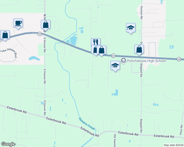 map of restaurants, bars, coffee shops, grocery stores, and more near 39649 Weaver Lane in Ponchatoula