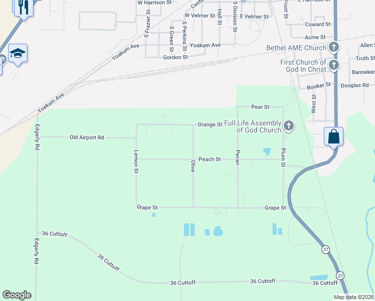 map of restaurants, bars, coffee shops, grocery stores, and more near 396 Peach St in DeQuincy