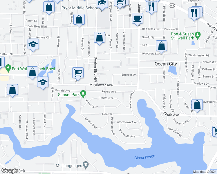 map of restaurants, bars, coffee shops, grocery stores, and more near 632 Mayflower Avenue in Fort Walton Beach