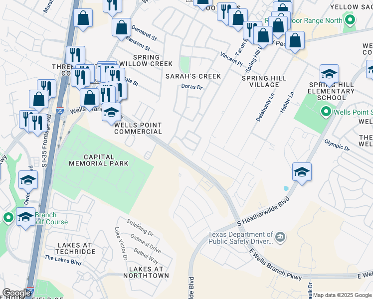 map of restaurants, bars, coffee shops, grocery stores, and more near 1013 Traci Michelle Drive in Pflugerville