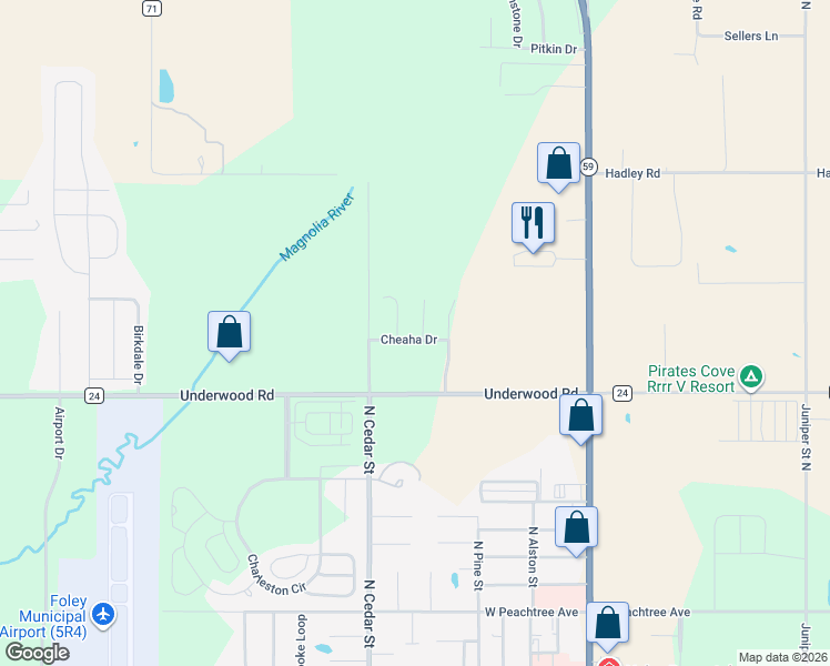 map of restaurants, bars, coffee shops, grocery stores, and more near 14643 Niagara Court in Foley