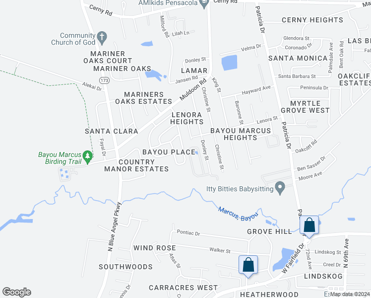 map of restaurants, bars, coffee shops, grocery stores, and more near 3034 Creole Way in Pensacola