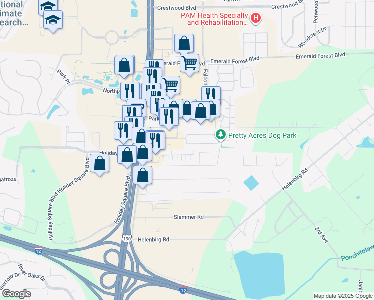 map of restaurants, bars, coffee shops, grocery stores, and more near 53 Hollycrest Boulevard in Covington