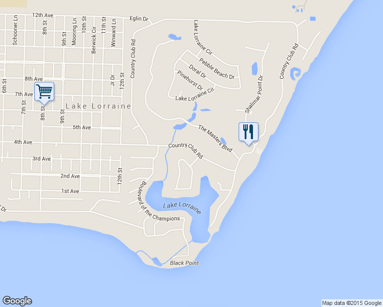 map of restaurants, bars, coffee shops, grocery stores, and more near 235 Country Club Road in Shalimar