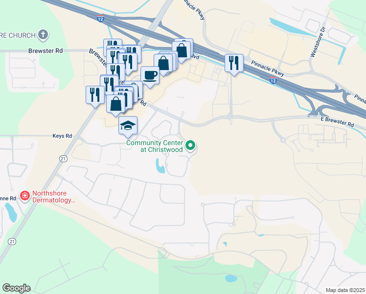 map of restaurants, bars, coffee shops, grocery stores, and more near 100 Christwood Boulevard in Covington
