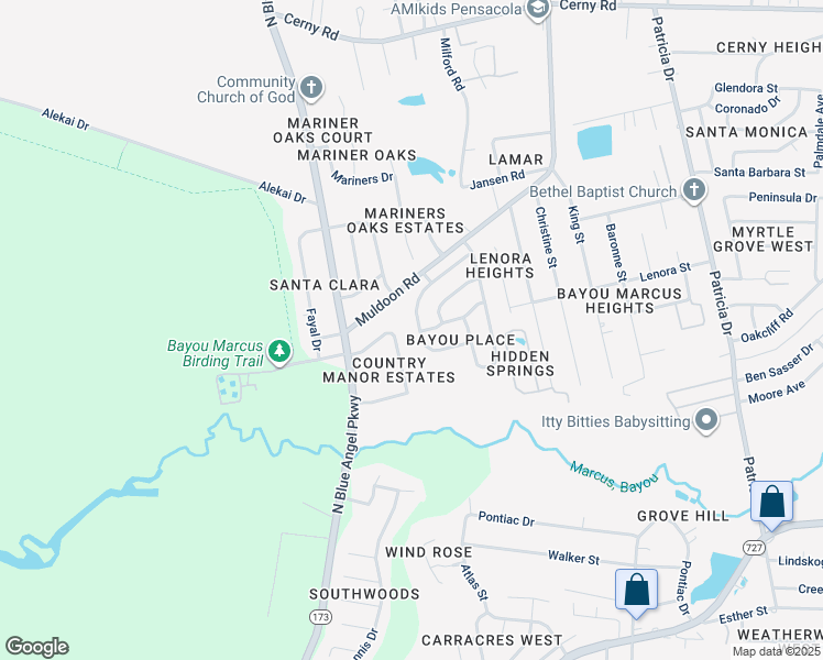 map of restaurants, bars, coffee shops, grocery stores, and more near 7976 Cayenne Way in Pensacola
