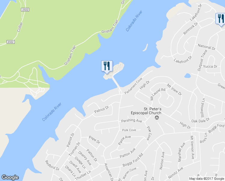 map of restaurants, bars, coffee shops, grocery stores, and more near 3304 Parliament Cove in Lago Vista