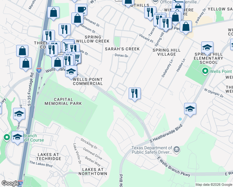map of restaurants, bars, coffee shops, grocery stores, and more near 1013 Traci Michelle Drive in Pflugerville