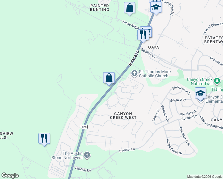 map of restaurants, bars, coffee shops, grocery stores, and more near 9755 North FM 620 in Austin