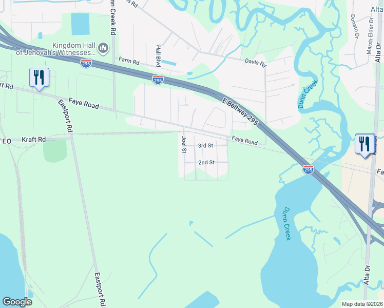 map of restaurants, bars, coffee shops, grocery stores, and more near 11106 Joel Street in Jacksonville