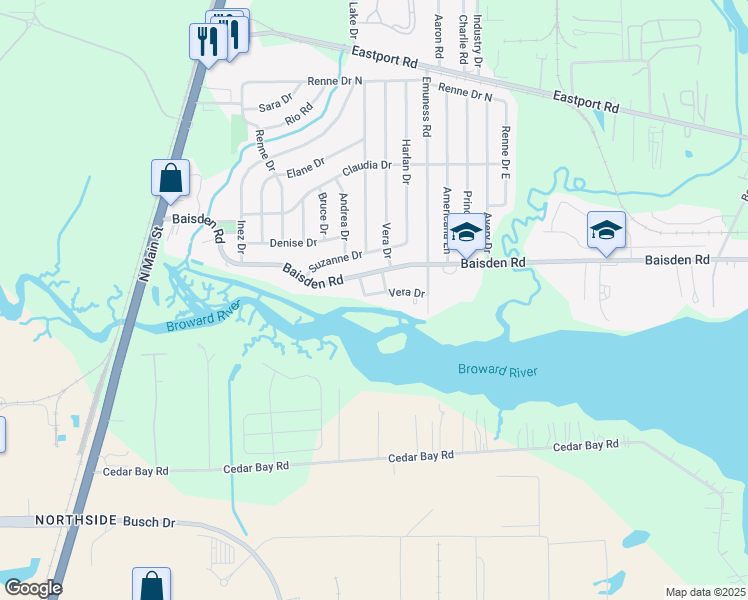 map of restaurants, bars, coffee shops, grocery stores, and more near 446 Pipitone Drive West in Jacksonville