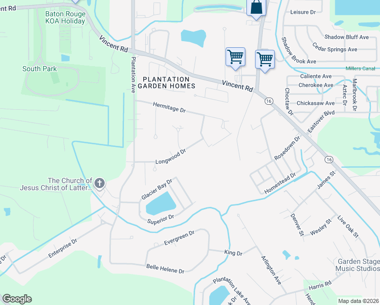map of restaurants, bars, coffee shops, grocery stores, and more near 8154 Longwood Drive in Denham Springs