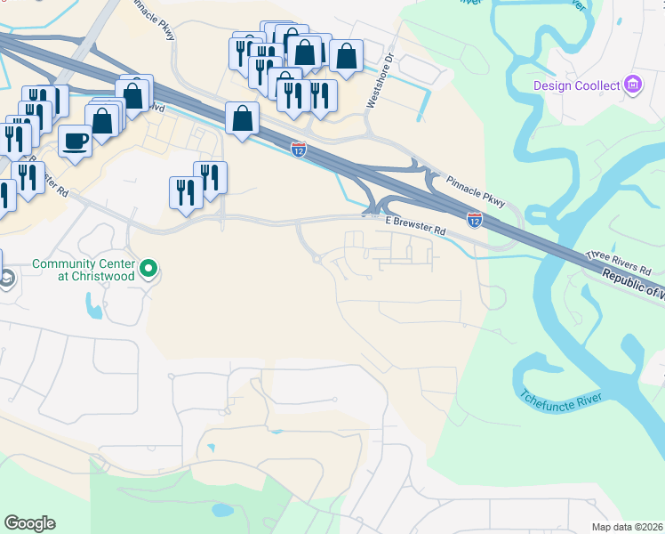 map of restaurants, bars, coffee shops, grocery stores, and more near 1157 River Chase Drive in Covington