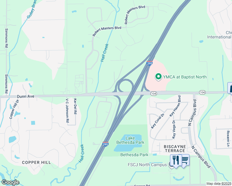 map of restaurants, bars, coffee shops, grocery stores, and more near 5135 Dunn Avenue in Jacksonville