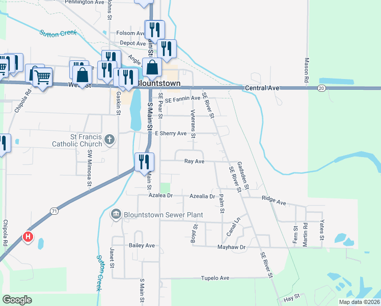 map of restaurants, bars, coffee shops, grocery stores, and more near 20828 Ray Avenue in Blountstown