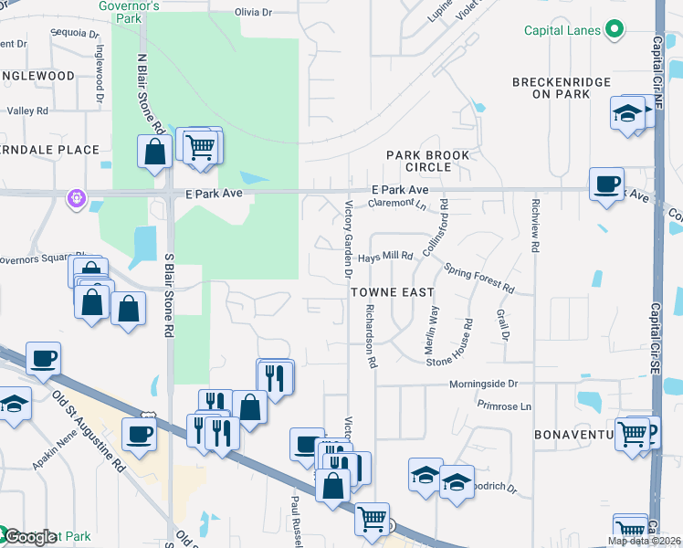 map of restaurants, bars, coffee shops, grocery stores, and more near in Tallahassee