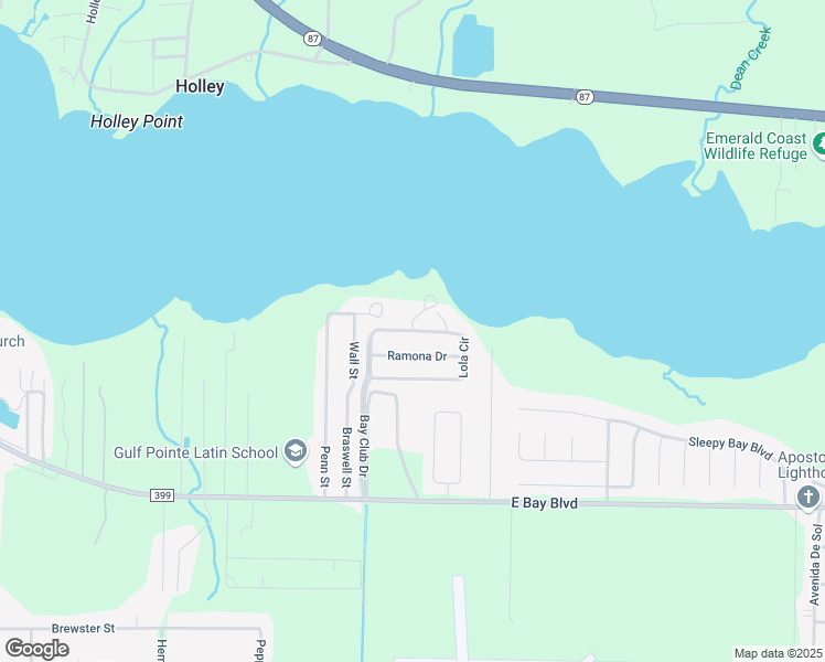 map of restaurants, bars, coffee shops, grocery stores, and more near 7801 Lola Circle in Navarre