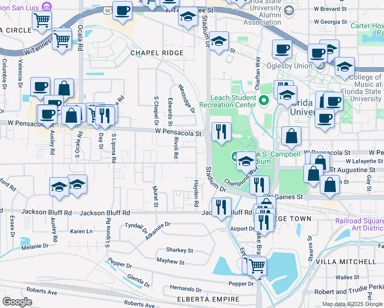 map of restaurants, bars, coffee shops, grocery stores, and more near in Tallahassee
