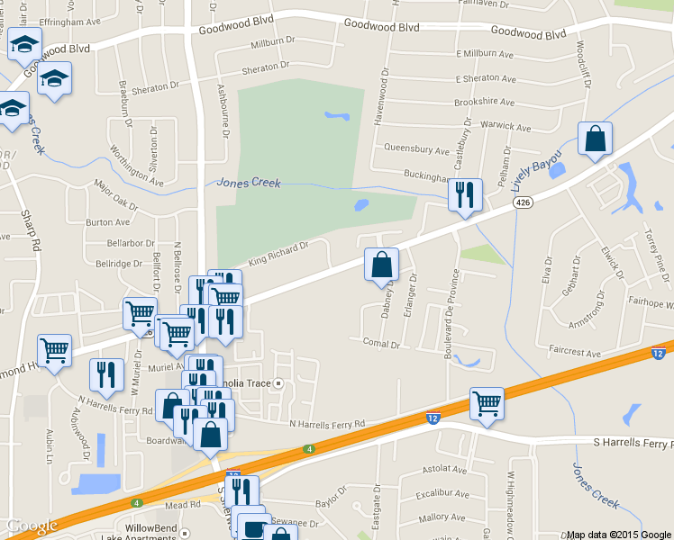 map of restaurants, bars, coffee shops, grocery stores, and more near 11548 Old Hammond Highway in Baton Rouge
