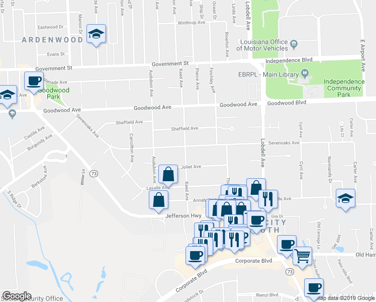 map of restaurants, bars, coffee shops, grocery stores, and more near 7012 Sevenoaks Avenue in Baton Rouge