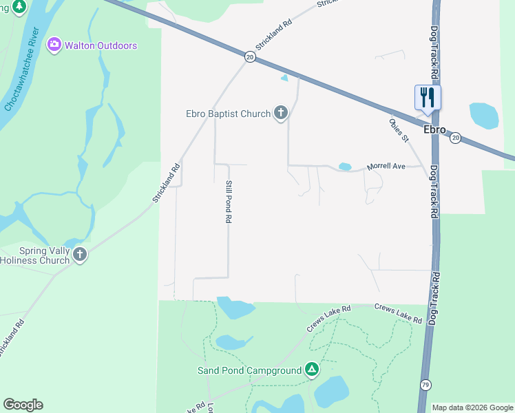 map of restaurants, bars, coffee shops, grocery stores, and more near 5445 Still Pond Road in Ebro