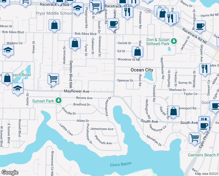 map of restaurants, bars, coffee shops, grocery stores, and more near 508 Mayflower Court in Fort Walton Beach