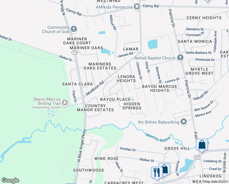 map of restaurants, bars, coffee shops, grocery stores, and more near 7912 Jambalaya Trail in Pensacola