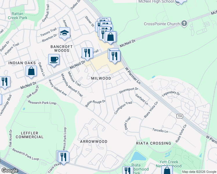 map of restaurants, bars, coffee shops, grocery stores, and more near 5912 Green Acres in Austin