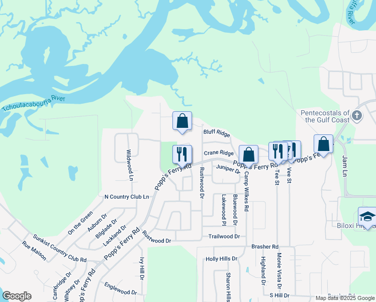 map of restaurants, bars, coffee shops, grocery stores, and more near 2123 McKenzie Circle in Biloxi