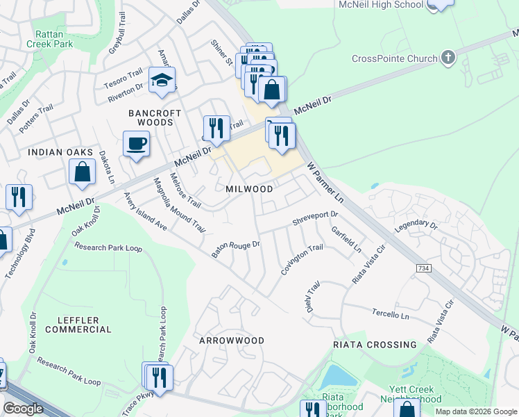 map of restaurants, bars, coffee shops, grocery stores, and more near in Austin