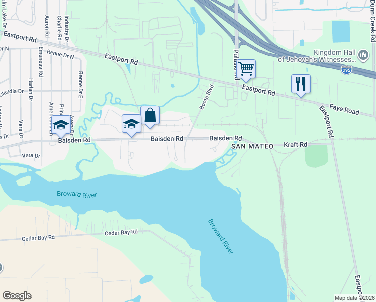 map of restaurants, bars, coffee shops, grocery stores, and more near 1118 Baisden Road in Jacksonville