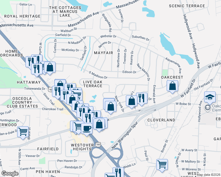 map of restaurants, bars, coffee shops, grocery stores, and more near 2 Utah Court in Pensacola