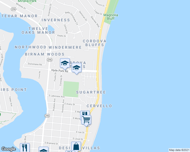 map of restaurants, bars, coffee shops, grocery stores, and more near in Pensacola