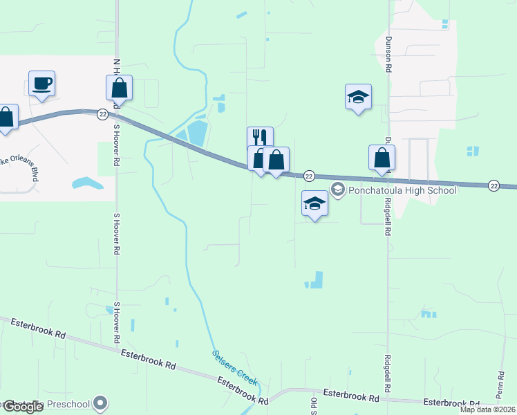 map of restaurants, bars, coffee shops, grocery stores, and more near 39744 Weaver Lane in Ponchatoula