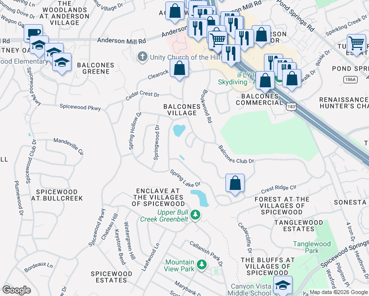 map of restaurants, bars, coffee shops, grocery stores, and more near 9010 Mountain Lake Circle in Austin