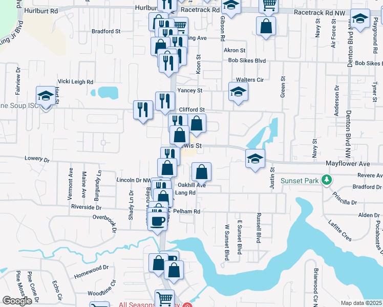 map of restaurants, bars, coffee shops, grocery stores, and more near 293 Lewis Street in Fort Walton Beach