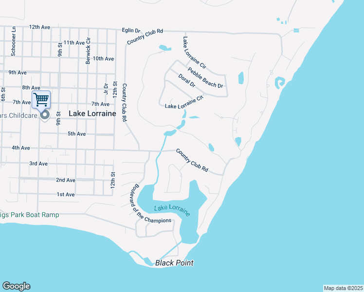 map of restaurants, bars, coffee shops, grocery stores, and more near 230 Country Club Road in Shalimar