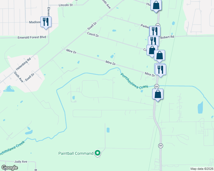 map of restaurants, bars, coffee shops, grocery stores, and more near 69297 Prevost Road in Mandeville