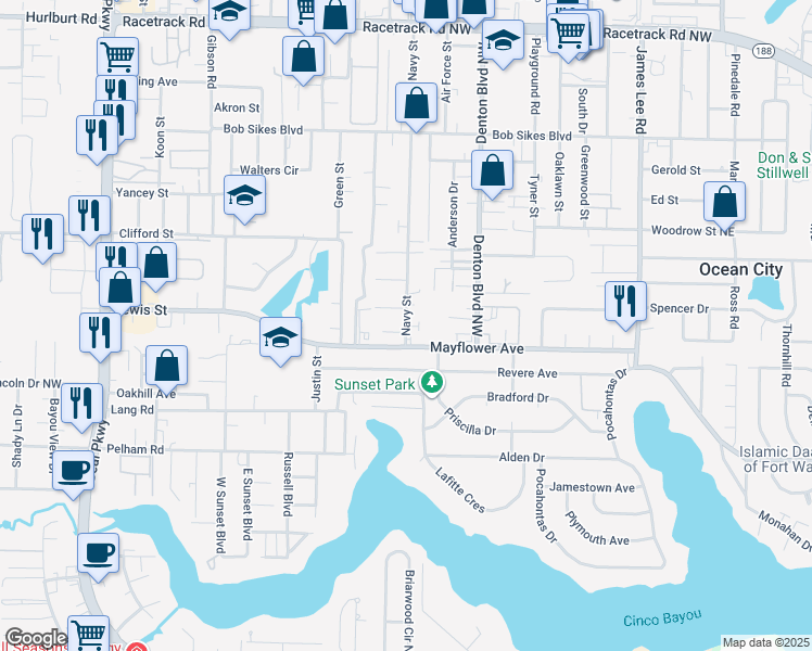 map of restaurants, bars, coffee shops, grocery stores, and more near 657 Navy Street in Fort Walton Beach