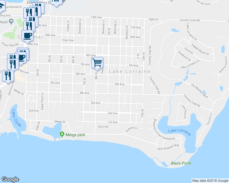 map of restaurants, bars, coffee shops, grocery stores, and more near 1029 4th Avenue in Shalimar