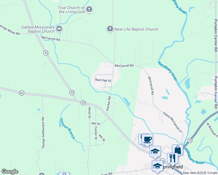 map of restaurants, bars, coffee shops, grocery stores, and more near 25431 Pardue Road in Springfield