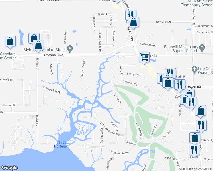 map of restaurants, bars, coffee shops, grocery stores, and more near 14008 Solano Circle in Ocean Springs