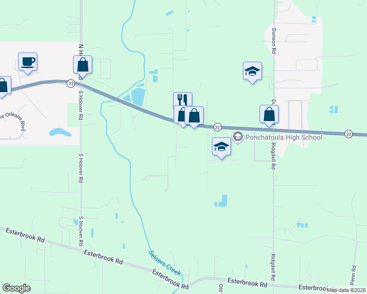 map of restaurants, bars, coffee shops, grocery stores, and more near 39744 Weaver Lane in Ponchatoula
