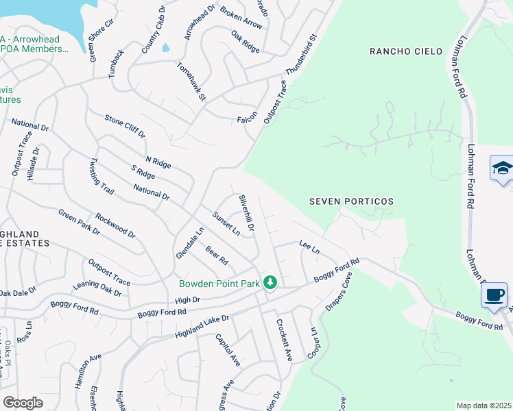 map of restaurants, bars, coffee shops, grocery stores, and more near 4602 Liberty Lane in Leander