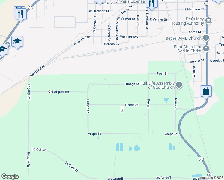 map of restaurants, bars, coffee shops, grocery stores, and more near 431 Orange St in DeQuincy